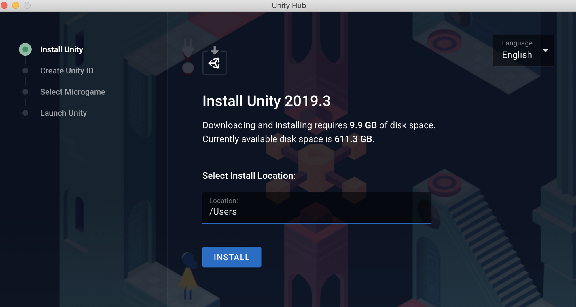 How to install Unity via Unity Hub